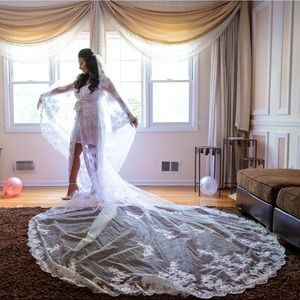 Cathedral Wedding Veil with scalloped edges